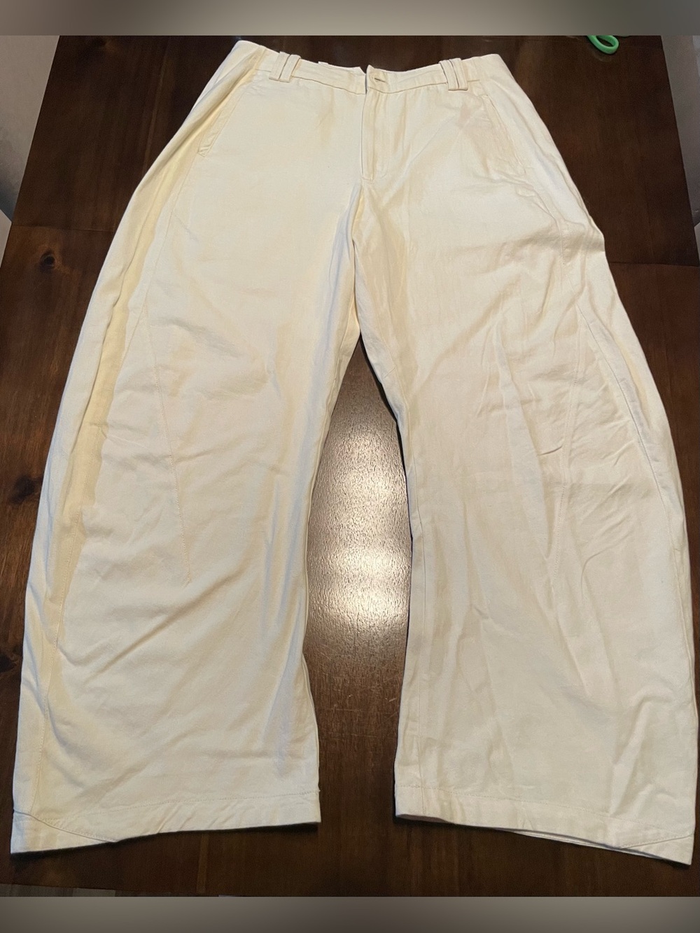 Free People NWT Spotlight Washed Barrel Chino Trousers Ivory Sz 12 Cotton, Linen